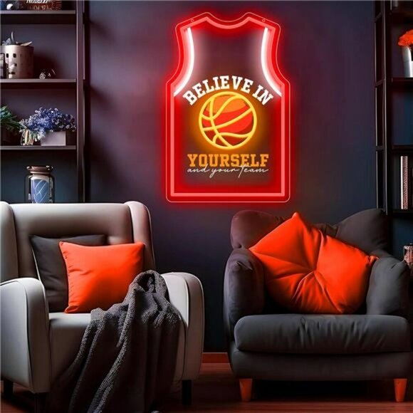 Basketball Jersey Neon Sign Wall Decor LED Light for Bedroom Game Room Bar - Picture 3 of 7